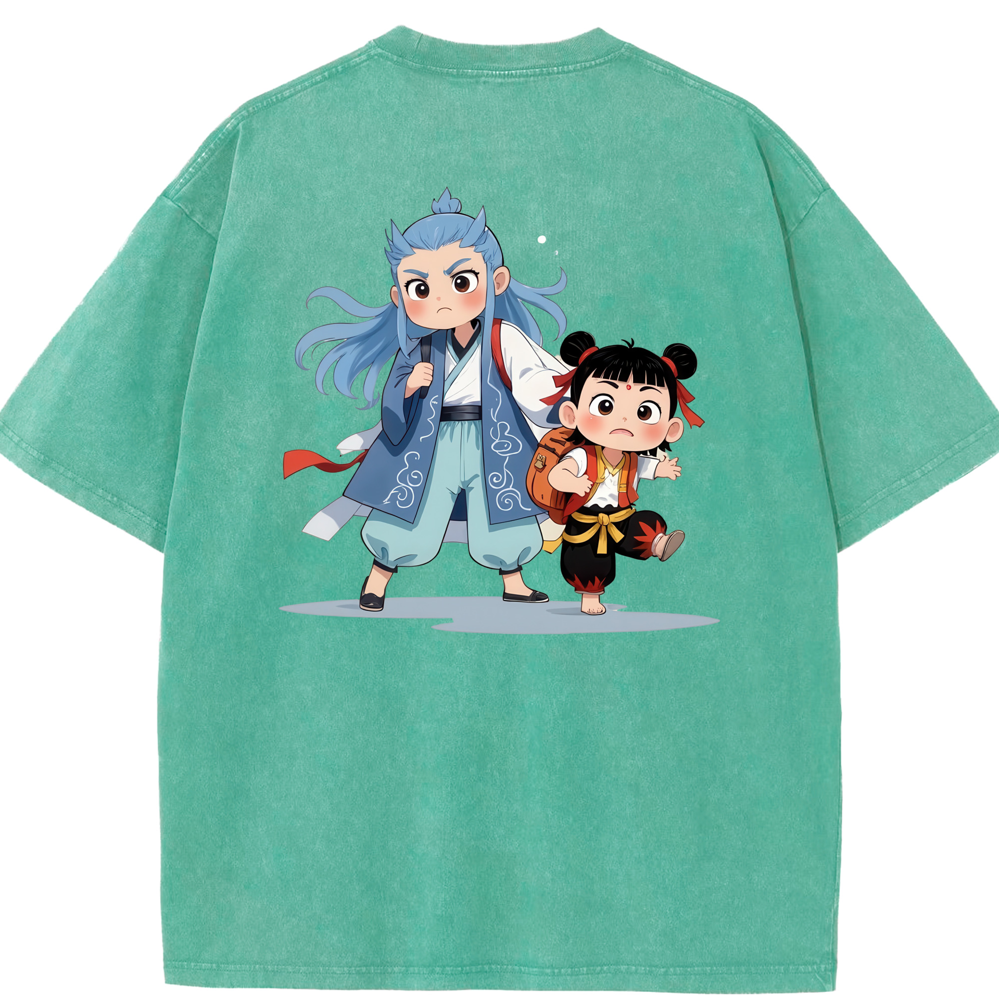 （画像用） Ne Zha 2 ナタ 魔童の大暴れ 綿100% ヴィンテージ風 半袖Tシャツ（背面プリント）
